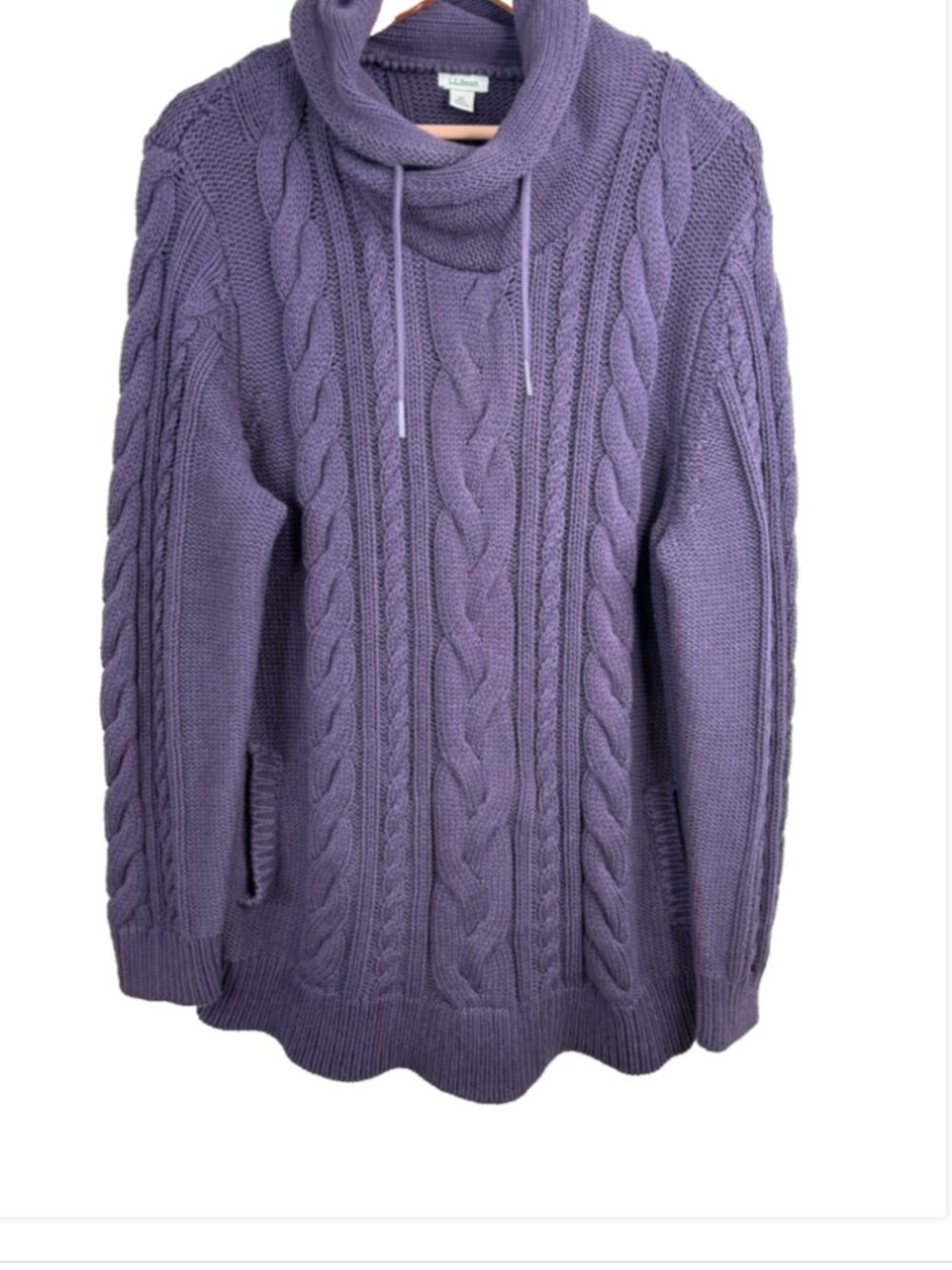LL Bean Double L Mixed Cable Knit Sweater Womens 3X Funnel Neck Purple Pockets